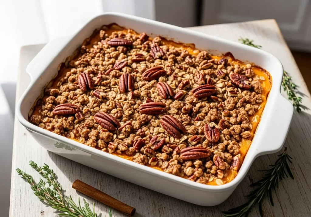 Sweet Potato Casserole with Crunchy Pecan Crumble Bliss