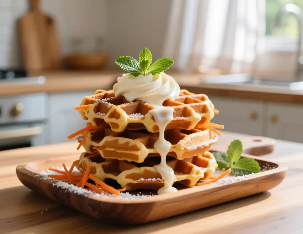 Carrot Cake Waffles with Cream Cheese Glaze