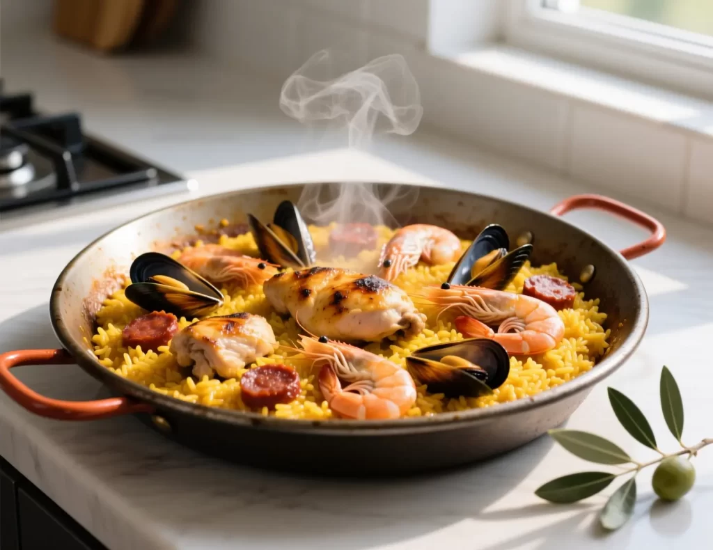  Classic Spanish Paella with Chicken and Seafood