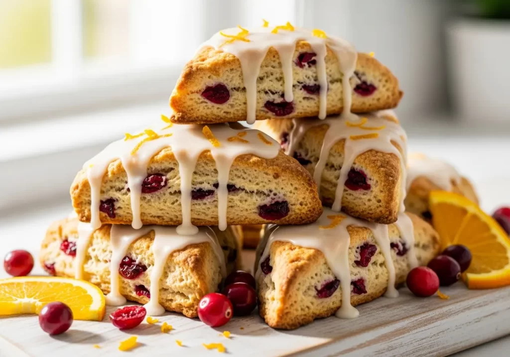 Cranberry Orange Scones Drizzled with Sweet Glaze