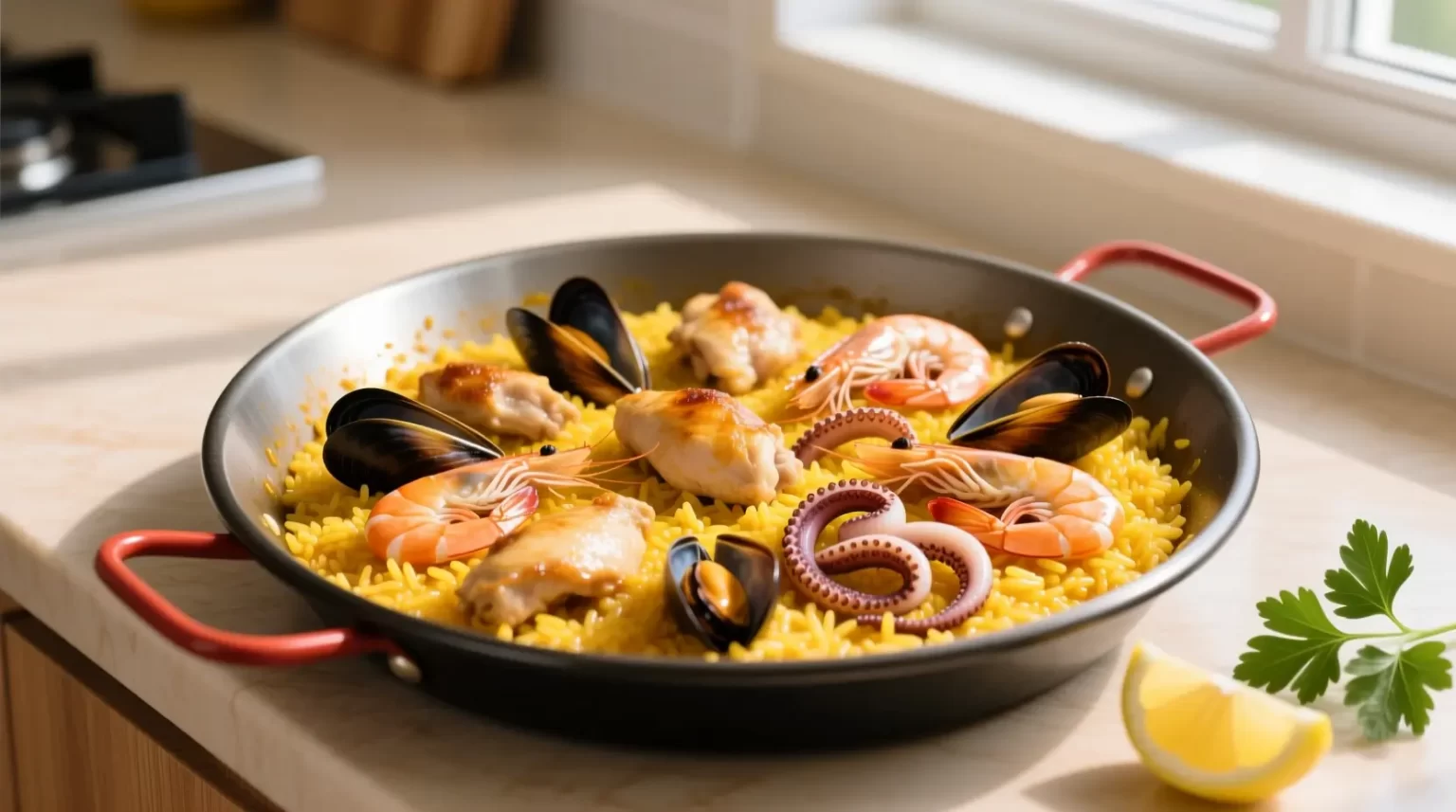 Savor the Classic Spanish Paella with Chicken and Seafood