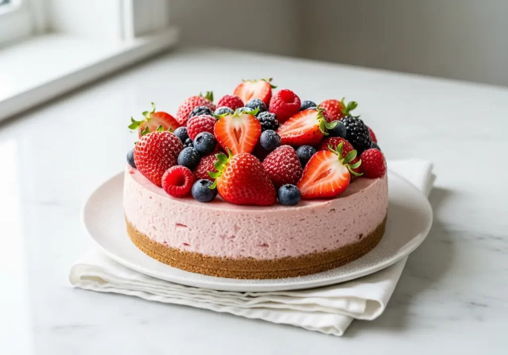 Strawberry Cheesecake Topped with Fresh Berries