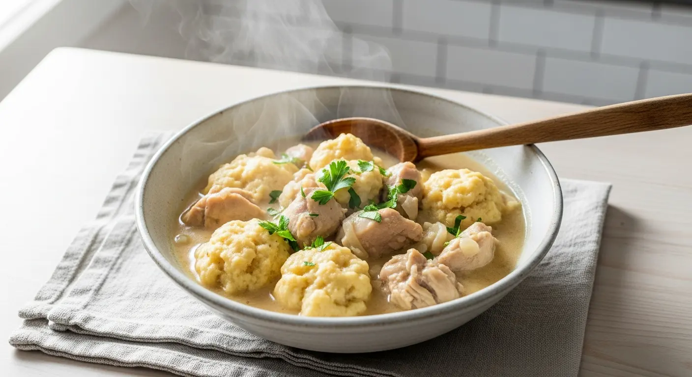 Wholesome Creamy Chicken and Dumplings Made from Scratch