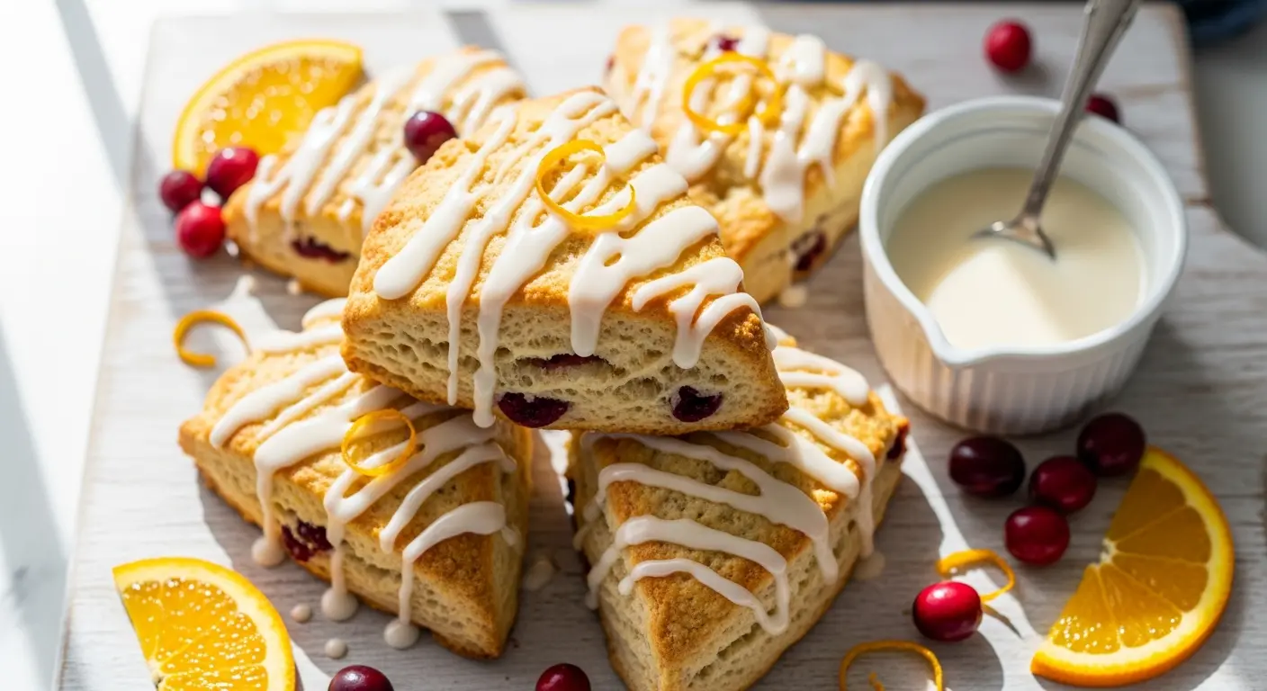 Zesty Cranberry Orange Scones Drizzled with Sweet Glaze
