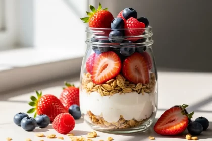 Layered Bliss: Greek Yogurt Parfait with Granola & Berries
