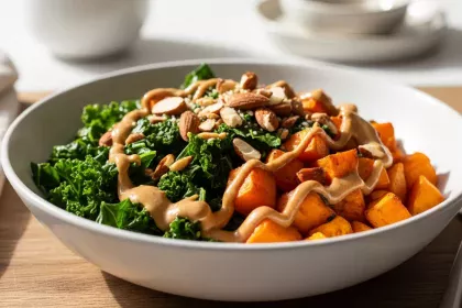 Nourishing Sweet Potato & Kale Bowl with Almond Butter Drizzle
