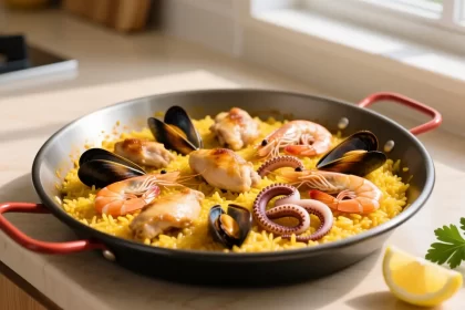 Savor the Classic Spanish Paella with Chicken and Seafood