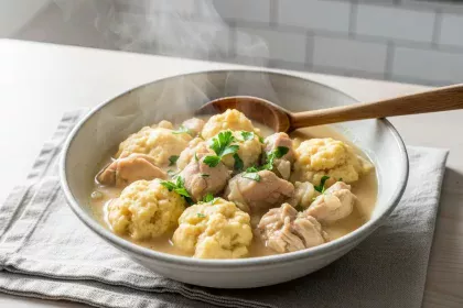 Wholesome Creamy Chicken and Dumplings Made from Scratch