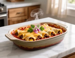 Cheesy Beef Enchilada Bake