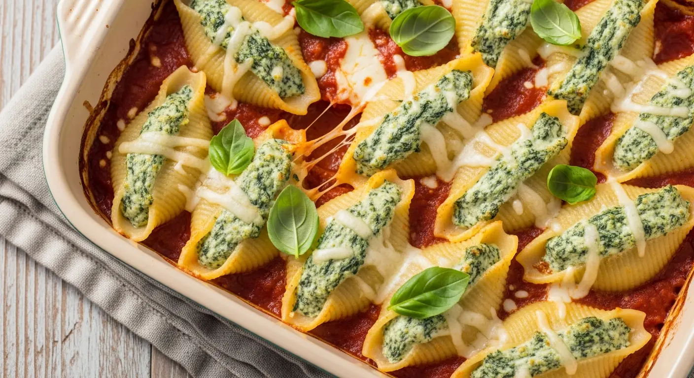 Creamy Spinach & Ricotta Shells Baked in Marinara Bliss