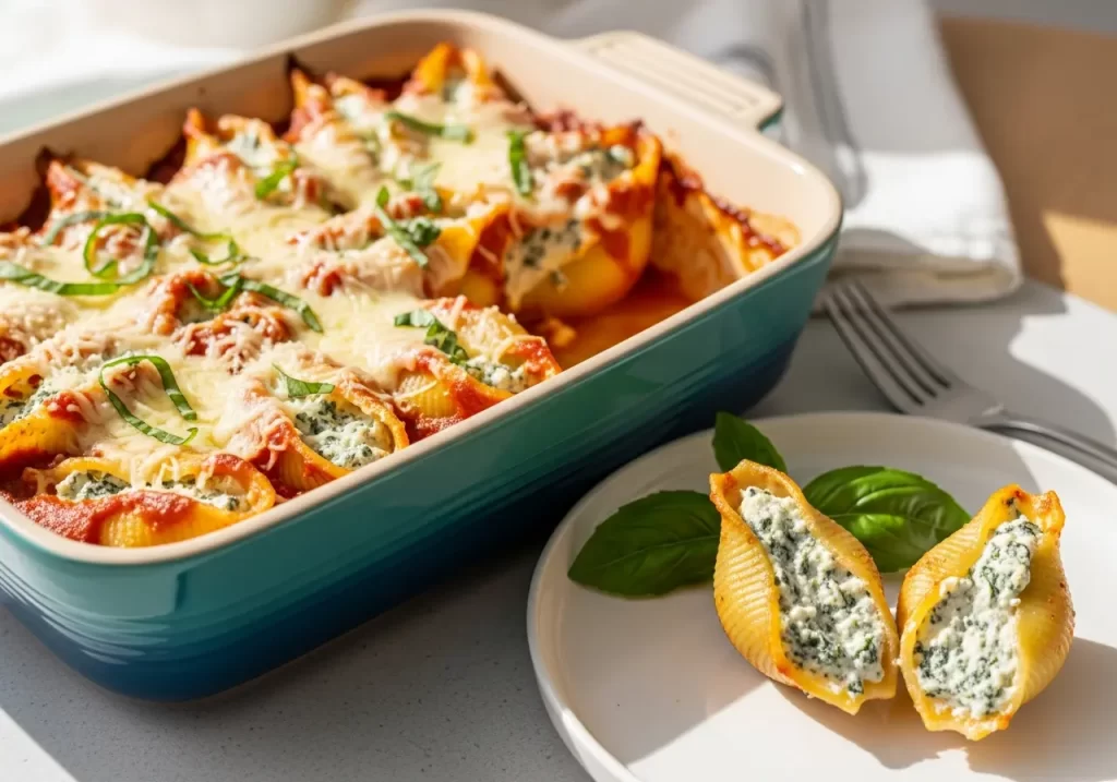 Creamy Spinach & Ricotta Shells Baked in Marinara