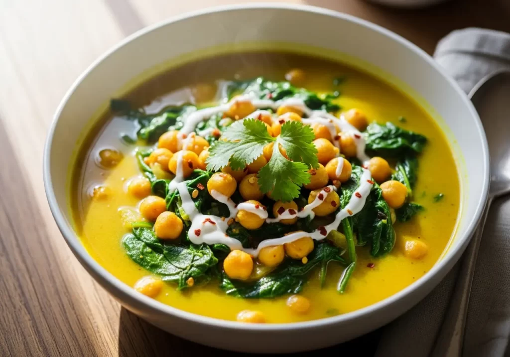 Golden Glow: Chickpea & Spinach Stew with Turmeric