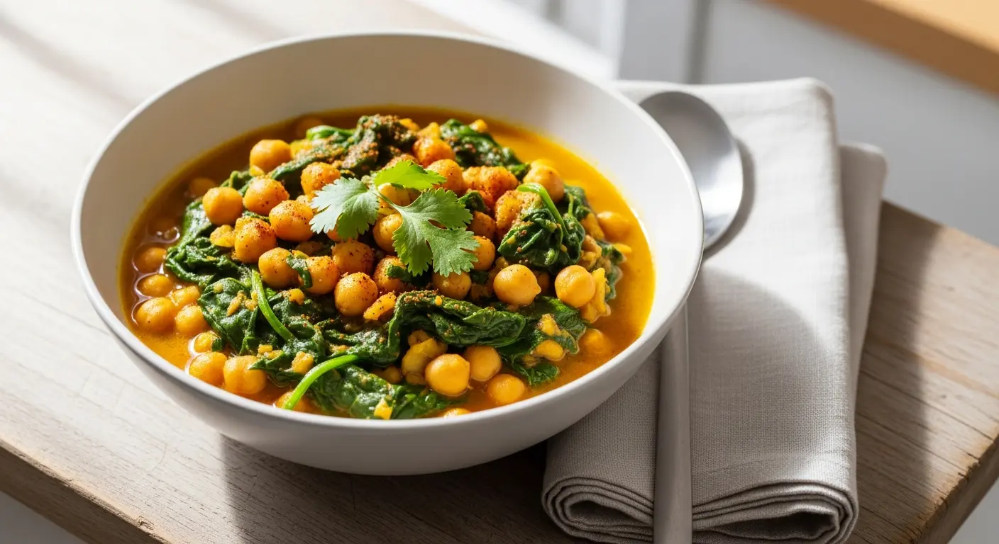 Golden Glow: Comforting Chickpea & Spinach Stew with Turmeric