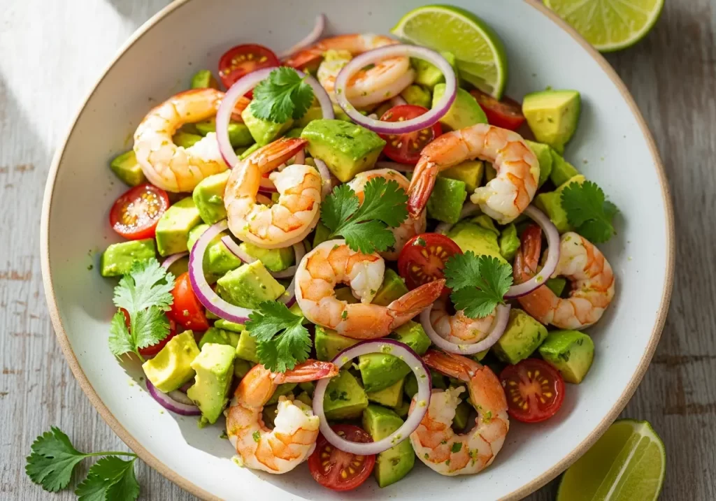 Zesty Shrimp & Avocado Salad Tossed in Best Tangy Lime Dressing
