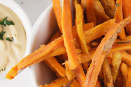 Crispy Sweet Potato Fries Paired with Creamy Cashew Dip