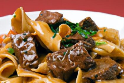Savory Beef Tips & Gravy Served Over Fluffy Egg Noodles