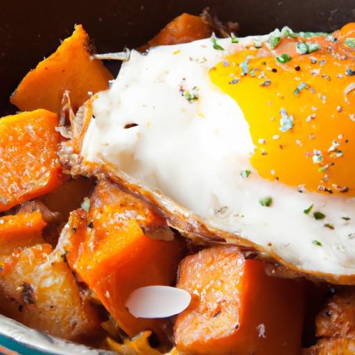 Sunrise Delight: Sweet Potato Hash Topped with a Fried Egg