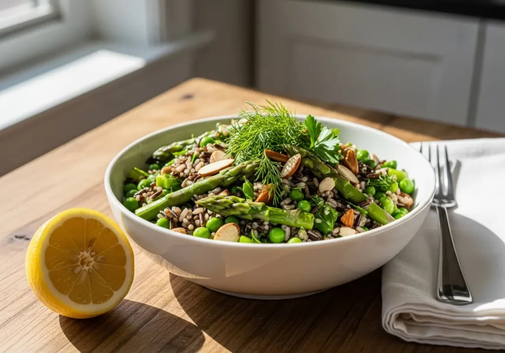 Bright Wild Rice Salad with Asparagus, Peas & Zesty Lemon