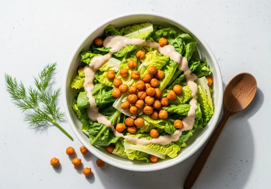 Creamy Vegan Caesar with Crispy Chickpea Croutons