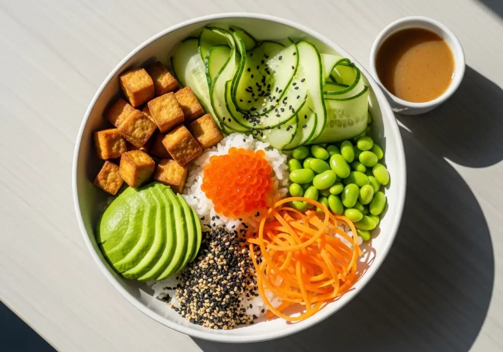 Deconstructed Sushi Bowl with Crispy Tofu