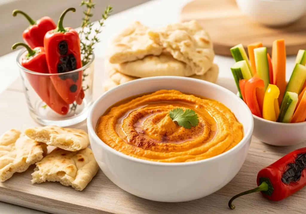 Red Pepper Hummus with Warm Pita