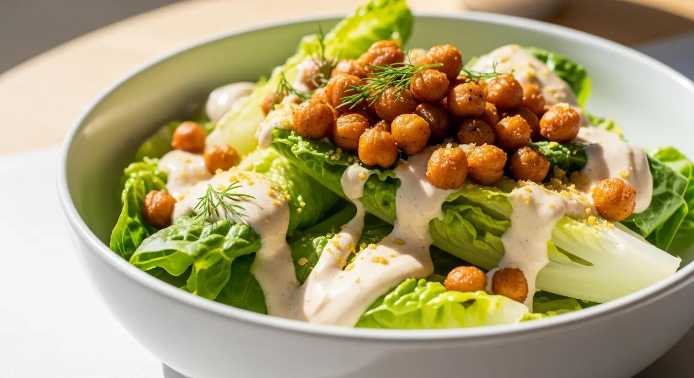 Indulge in Creamy Vegan Caesar with Crispy Chickpea Croutons