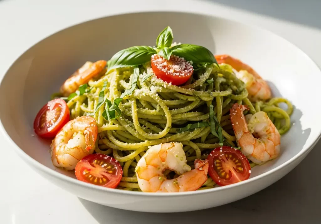 Savor Creamy Pesto Shrimp Pasta