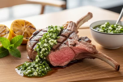 Savor Grilled Lamb Chops with Zesty Mint Chimichurri Flair