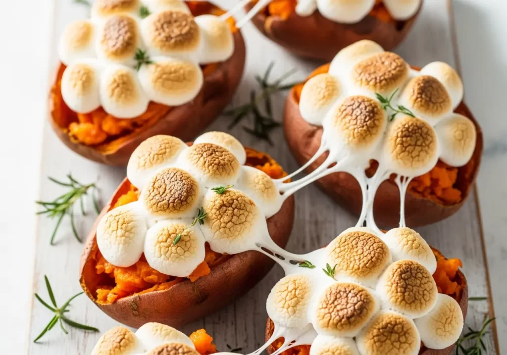 Twice Baked Sweet Potatoes , Gooey Marshmallow Topping