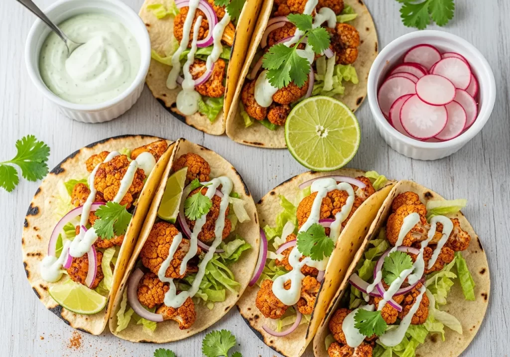 Cauliflower Tacos with Creamy Cilantro Lime Drizzle