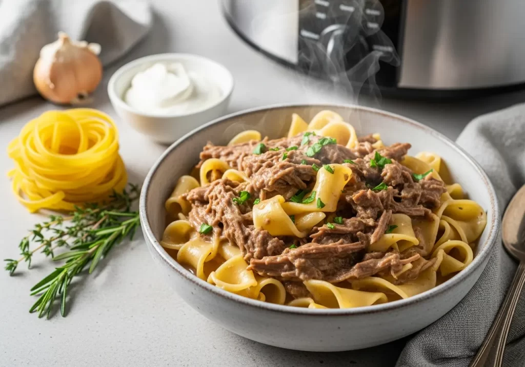 Slow-Cooked Comfort: Creamy Crockpot Beef and Noodles