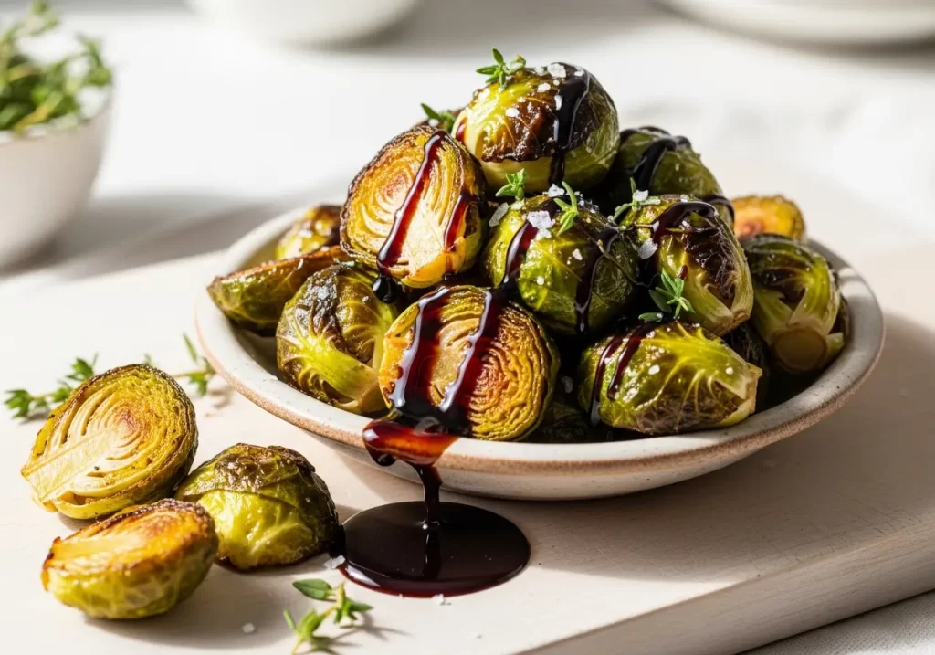 Crispy Roasted Brussels Sprouts with Tangy Balsamic Drizzle