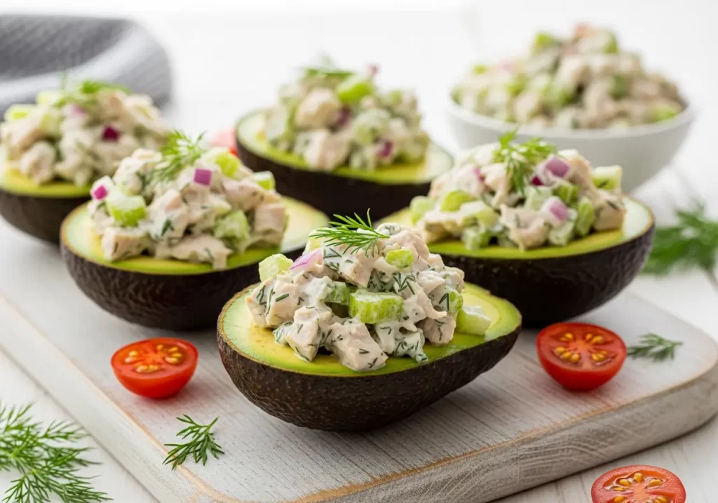 Delicious Mini Chicken Salad Stuffed Avocados