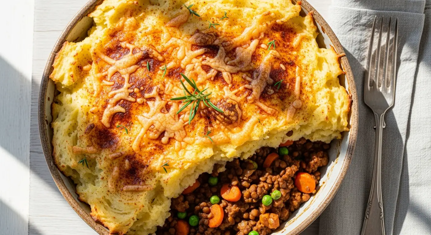 Hearty Lentil Shepherd's Pie with a Cheesy Paprika Crust