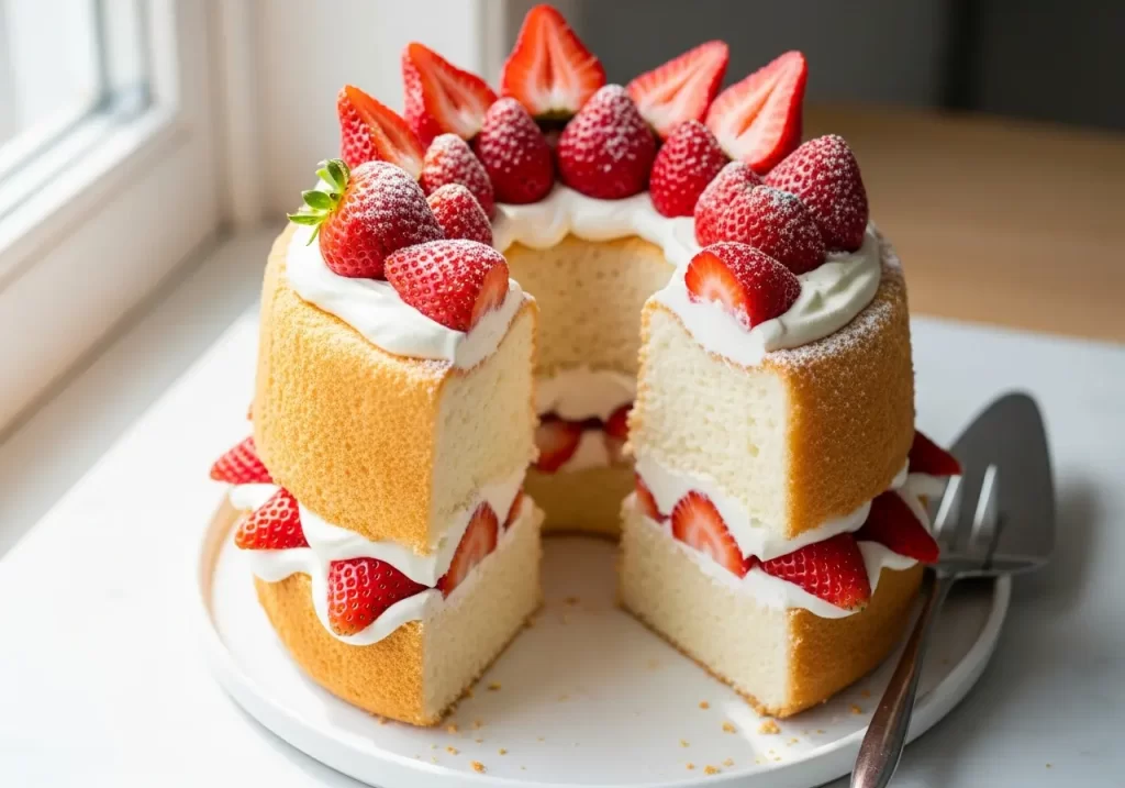 Heavenly Angel Food Cake with Fresh Strawberries Delight