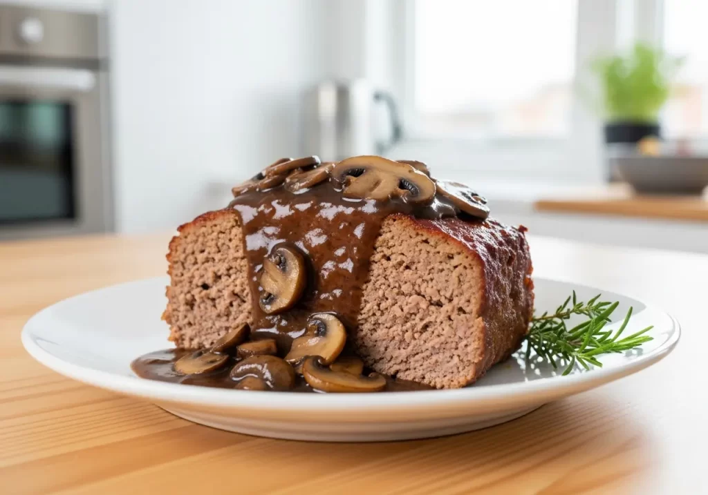 Timeless Homestyle Meatloaf Served with Savory Mushroom Gravy
