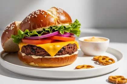 Twist on Tradition: Black Bean Burgers Meet Pretzel Buns