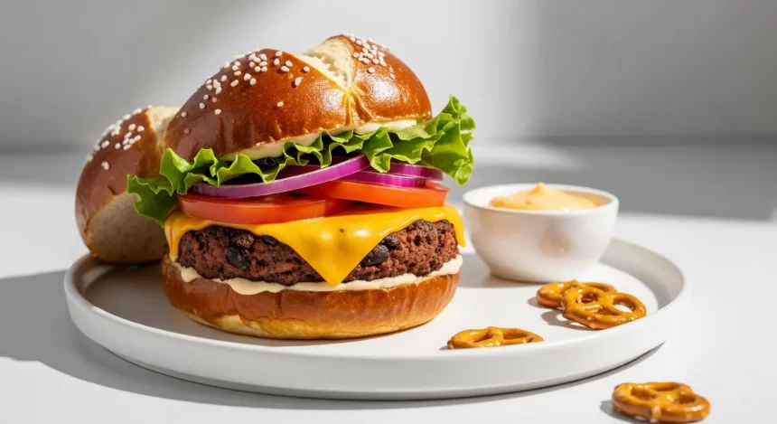 Twist on Tradition: Black Bean Burgers Meet Pretzel Buns