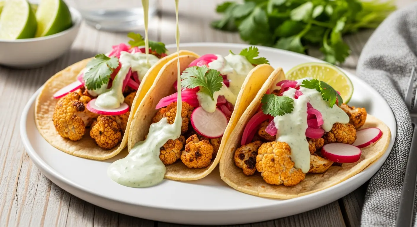 Zesty Cauliflower Tacos with Creamy Cilantro Lime Drizzle