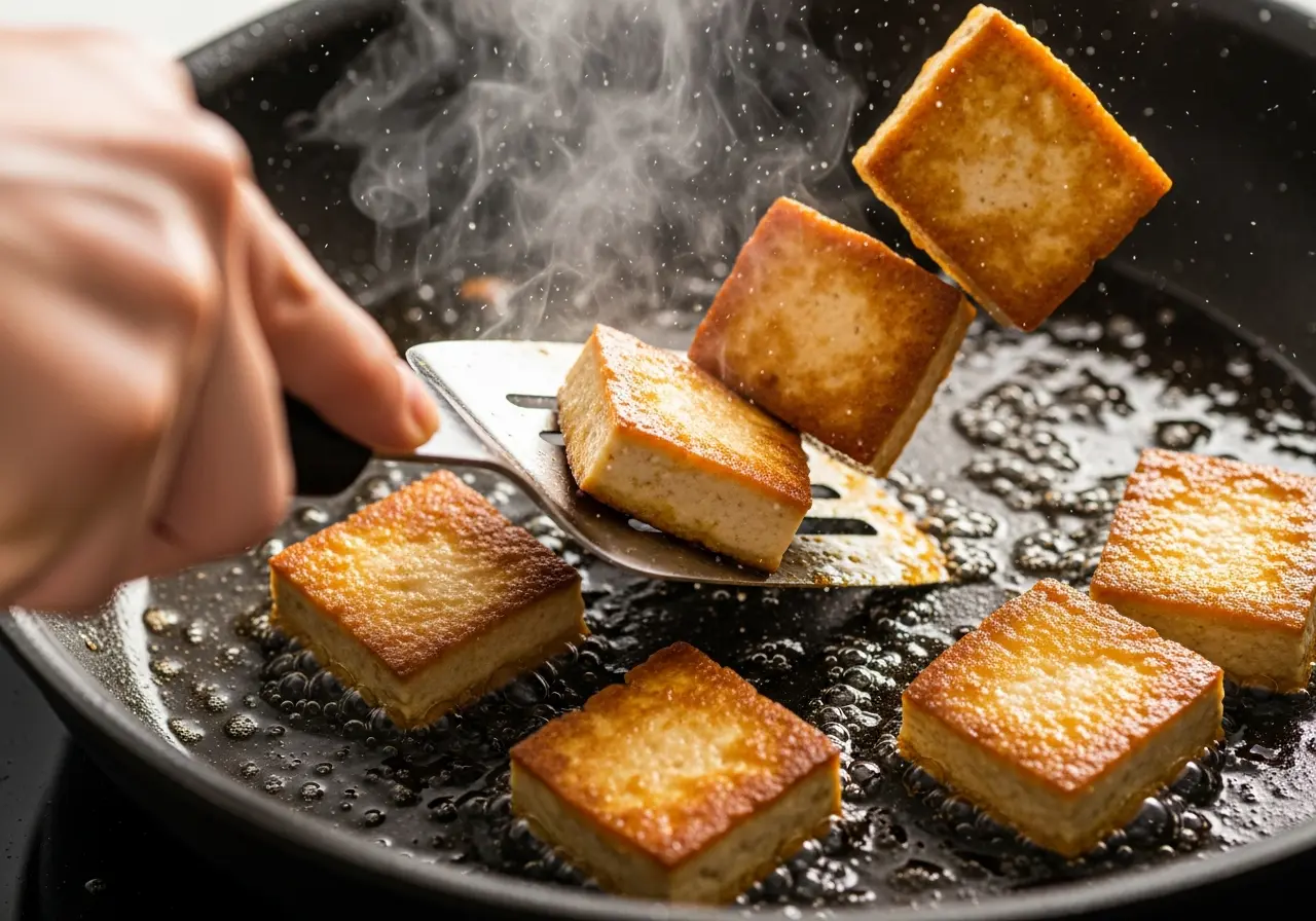 Two servings of spicy peanut tofu and broccoli rice bowls, perfect plant-based dinner.