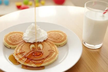Mickey Mouse shaped pancakes stacked