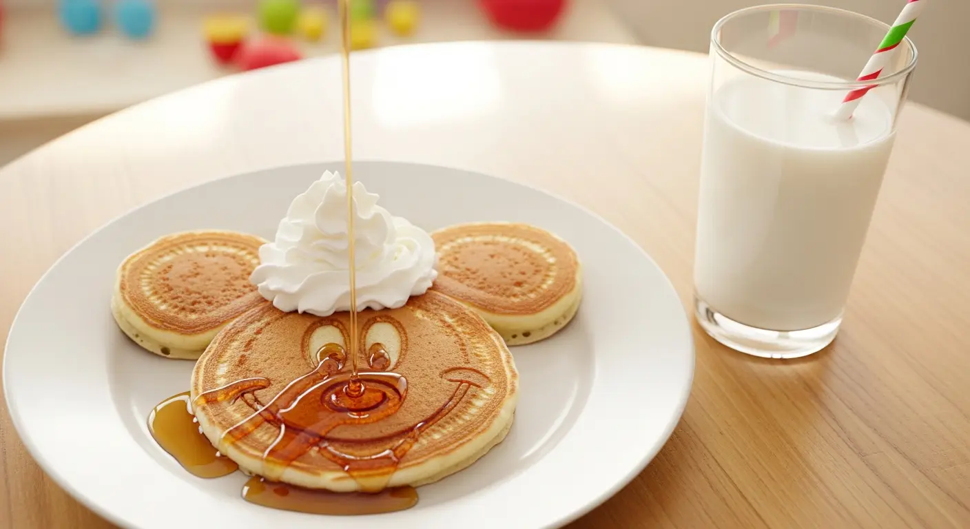 Mickey Mouse shaped pancakes stacked